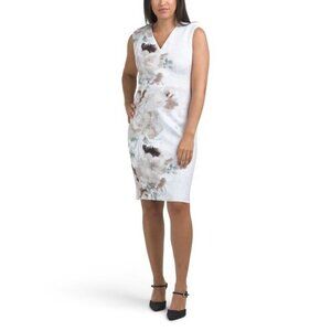 Calvin Klein Womens Brown Floral Sleeveless Scuba Sheath Midi Dress Sz 8 New